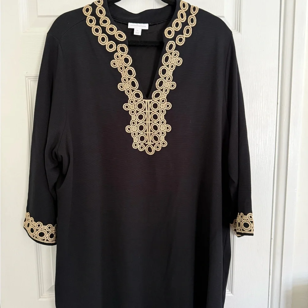Charter Club Black Tunic with Gold Embroidery - Picture 3 of 10